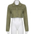 Distressed Multi-pocket Panelled Army Green Lightweight Jacket - ROUTINE FASHION
